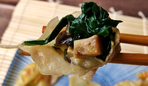 vegane Gyoza mit Spinat-Shiitake-Füllung