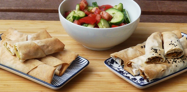 vegane Börekröllchen / Sigara böregi mit Füllungen aus Kartoffeln und Linsen